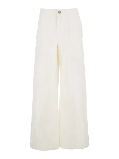 Twinset White Pants With Belt Loops In Ribbed Velvet Woman In White