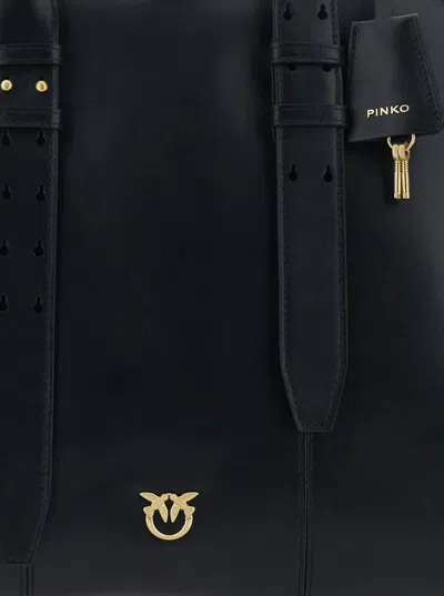 Pinko Black Handbag With Padlock Detail On The Front And Love Birds Plaque On The Front In Leather Woman In Black