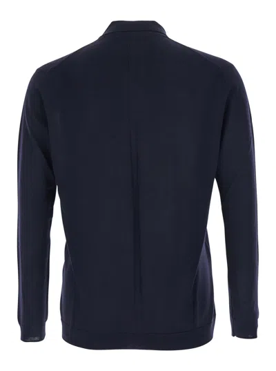Low Brand Black Sweater With Polo Shirt Style Collar And Long Sleeves In Wool Man In Blue