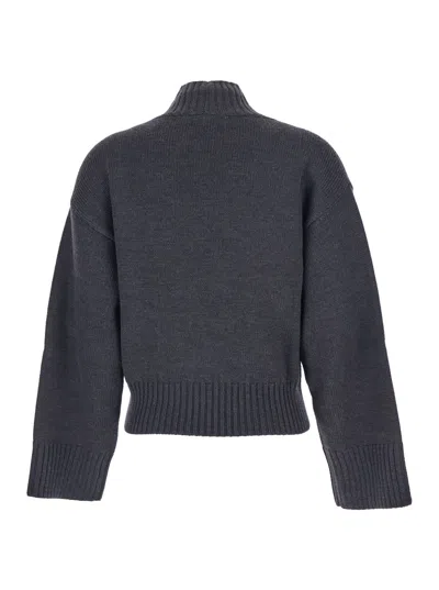 Fabiana Filippi Grey Turtleneck Sweater With Beaded Embroidery On The Waist And Dropped Shoulders In Wool Woman In Black