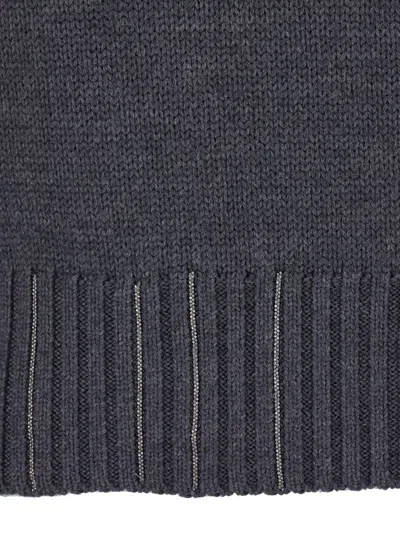 Fabiana Filippi Grey Turtleneck Sweater With Beaded Embroidery On The Waist And Dropped Shoulders In Wool Woman In Black