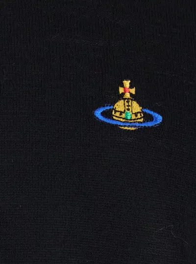 Vivienne Westwood Black Crew Necksweater With Orb Logo Embroidered On The Front In Wool Blend Man In Black
