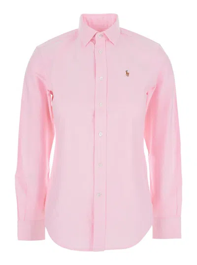 Polo Ralph Lauren Pink Shirt With Classic Collar And Logo Embroidery On The Front In Cotton Woman In Pink