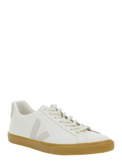Veja Esplar White Low Top Sneakers With Contrasting Heel With Logo Lettering And Logo Patch On The Side I In White