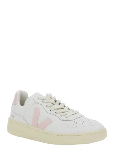 Veja V90 White Sneaker With Side Logo And Perforated Toe In Leather Unisex In White