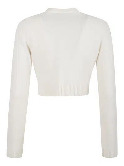 Self-portrait Womens Cream Cropped Embellished Stretch-wool Blend Cardigan In White