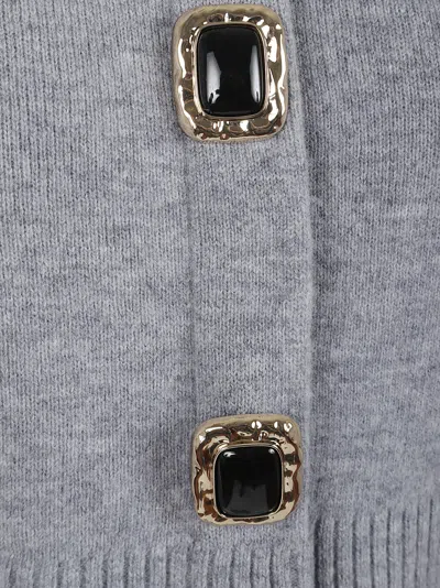 Self-portrait Cropped Gray Sweater With Decorative Buttons In Gray