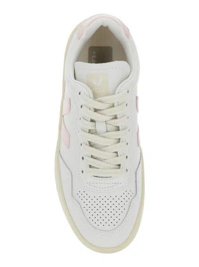 Veja V90 White Sneaker With Side Logo And Perforated Toe In Leather Unisex In White