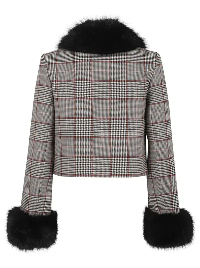 Self-portrait Brown Check Fur Cuff Jacket In Brown