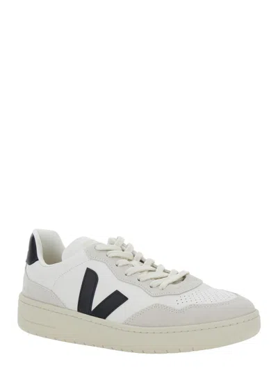Veja V90 White Sneaker With Side Logo And Perforated Toe In Leather Unisex In White