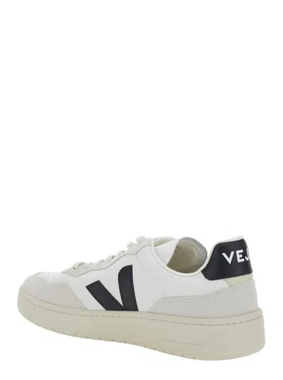 Veja V90 White Sneaker With Side Logo And Perforated Toe In Leather Unisex In White