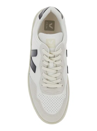 Veja V90 White Sneaker With Side Logo And Perforated Toe In Leather Unisex In White
