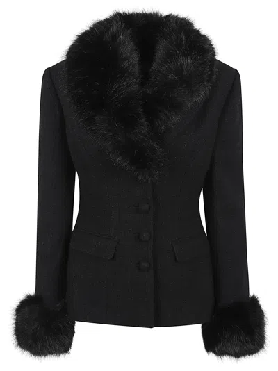 Self-portrait Black Tailored Boucle Fur Jacket In Black