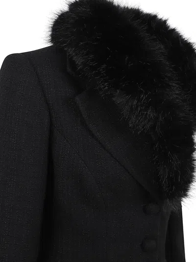 Self-portrait Black Tailored Boucle Fur Jacket In Black