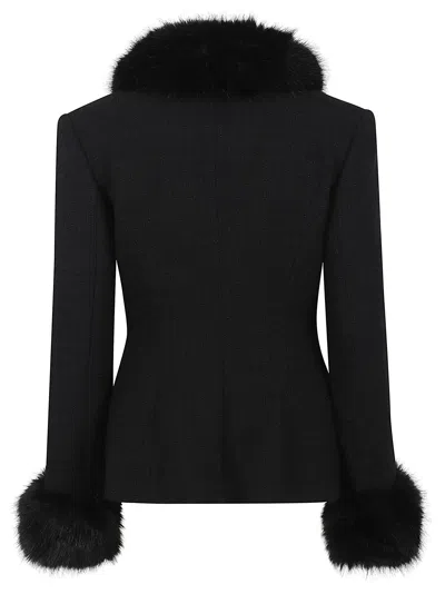 Self-portrait Black Tailored Boucle Fur Jacket In Black