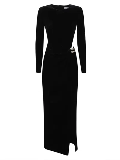 Self-portrait Black Velvet Embellished Midi Dress In Black