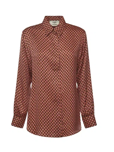 Fendi Dots Jacquard Silk Shirt In Pink