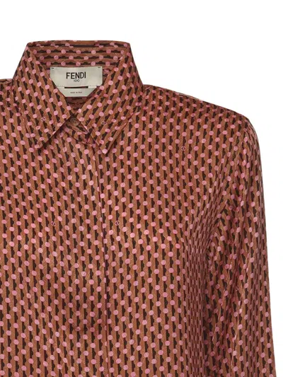 Fendi Dots Jacquard Silk Shirt In Pink