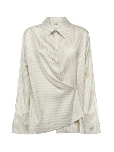 Fendi Striped Draped Shirt In White