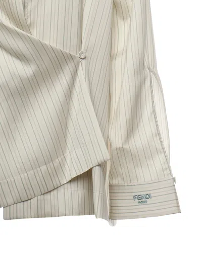 Fendi Striped Draped Shirt In White