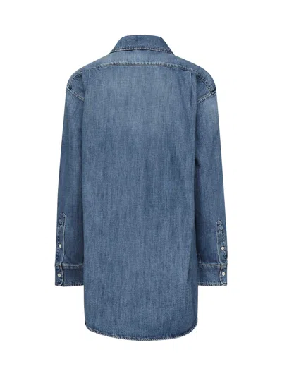 Miu Miu Denim Shirt With Logo In Blue