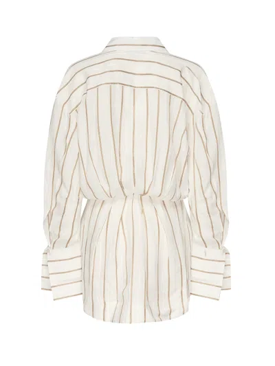 The Andamane Whitelotus Striped Short Dress In White