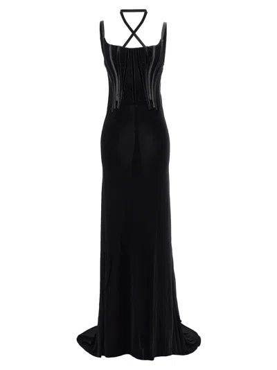 Dsquared2 Backless Floor-length Fitted Corset Dress In Black