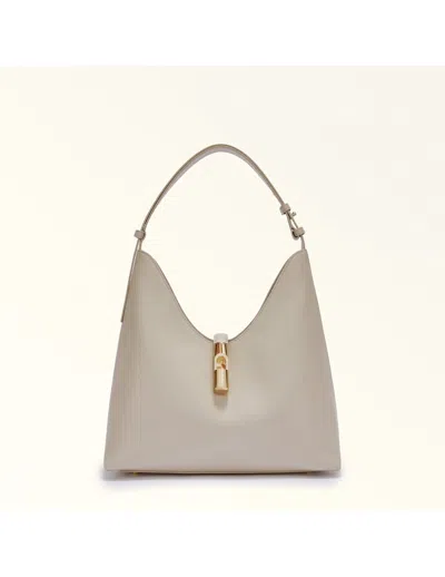 Furla Marshmallow Leather Hobo Bag With Adjustable Handle In Gray