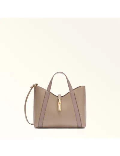 Furla Goccia S Tote Bag In Stucco Color Leather In Neutral