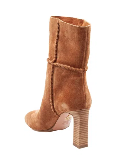 Aquazzura Indy 85 Whipstitched Suede Ankle Boots In Brown