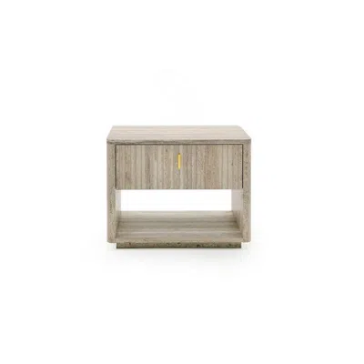 Hivvago Fly 32 Inch Nightstand, 1 Drawer, 1 Sleek Gold Handle, Travertine Gray In Gray
