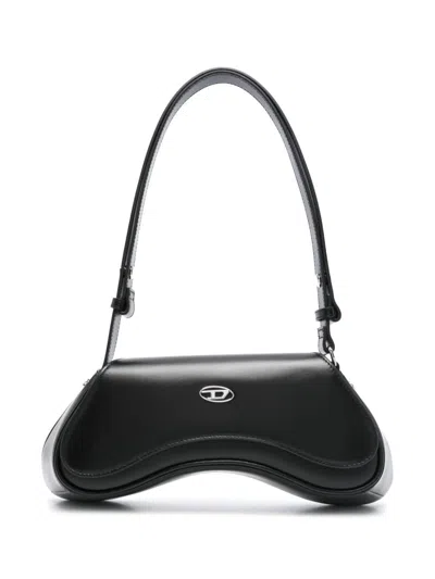 Diesel Play-semi Gloss Leather Clutch In Black