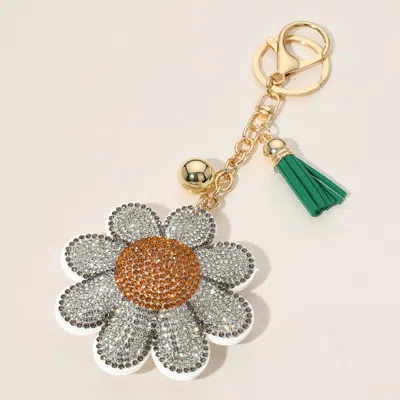 Fashnzfab Bling Studded Daisy Flower Keychain / Bag Charm In Gold