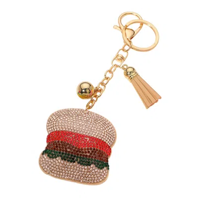 Fashnzfab Bling Studded Hamburger Tassel Keychain In Gold