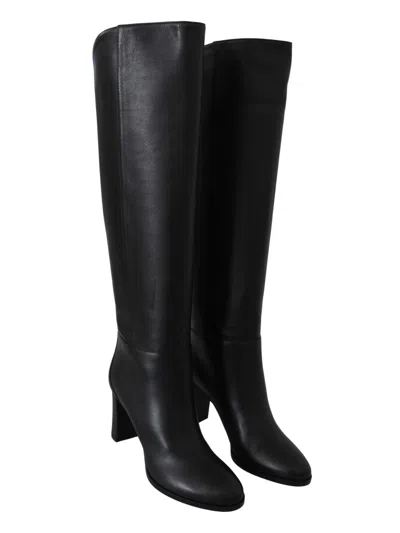 Jimmy Choo Elegant Black Calf Leather Heeled Boots In Black