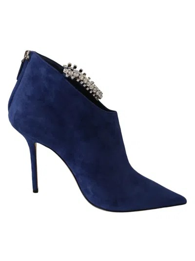 Jimmy Choo Crystal-strap Heeled Boots In Blue