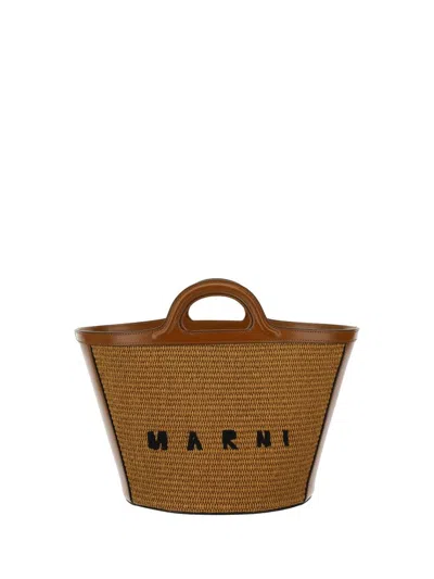 Marni Tropicalia Raffia Tote Bag In Brown