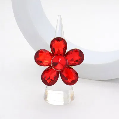 Fashnzfab Flower Stone Cluster Stretch Ring In Red