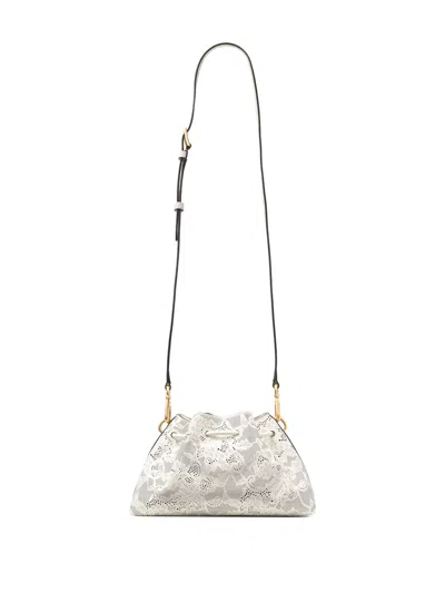 Jimmy Choo Small Cinch Perforated-lace Drawstring Shoulder Bag In White
