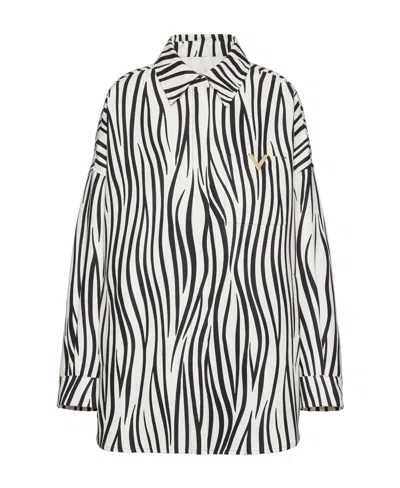 Valentino Casual Elegant Jacket With Black And White Stripes In White