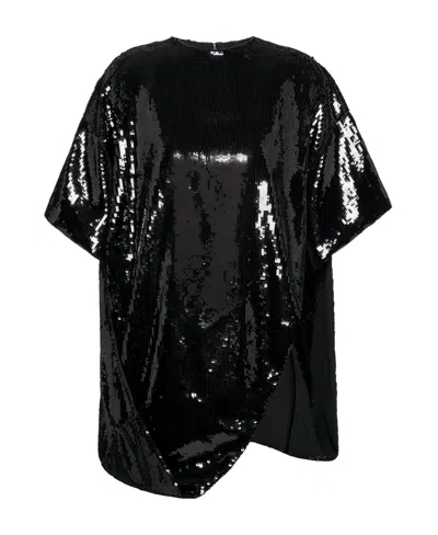 Valentino Sequin-embroidered Organza T-shirt In Black