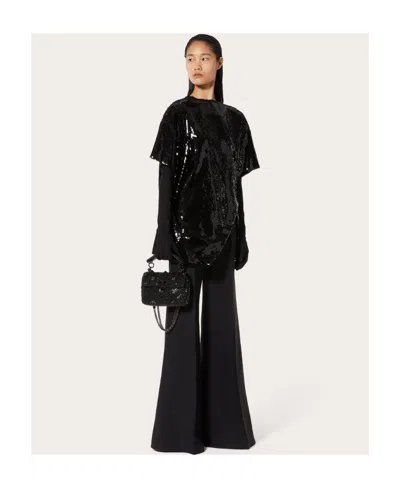 Valentino Sequin-embroidered Organza T-shirt In Black