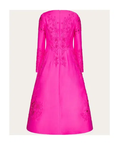 Valentino Long-sleeved Patterned Embroidered Mid-length Dress In Pink