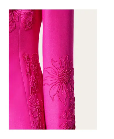 Valentino Long-sleeved Patterned Embroidered Mid-length Dress In Pink