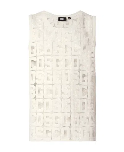 Gcds Monogram Macramé Crewneck Tank Top In White