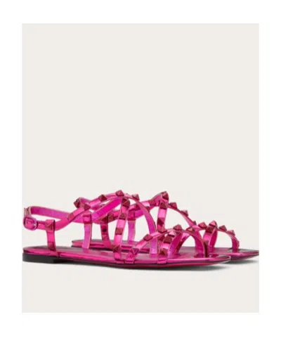 Valentino Rockstud Mirror-effect Sandal With Matching Studs And Straps In Pink