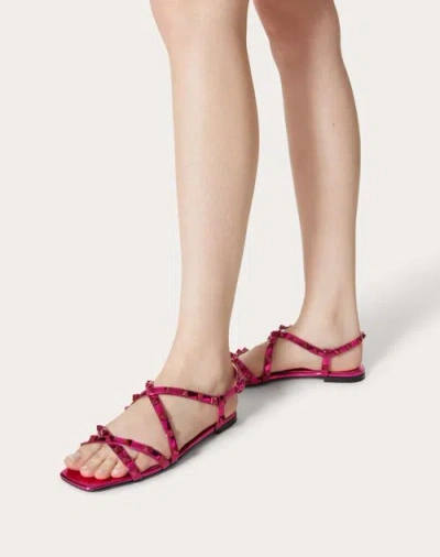 Valentino Rockstud Mirror-effect Sandal With Matching Studs And Straps In Pink