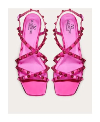 Valentino Rockstud Mirror-effect Sandal With Matching Studs And Straps In Pink
