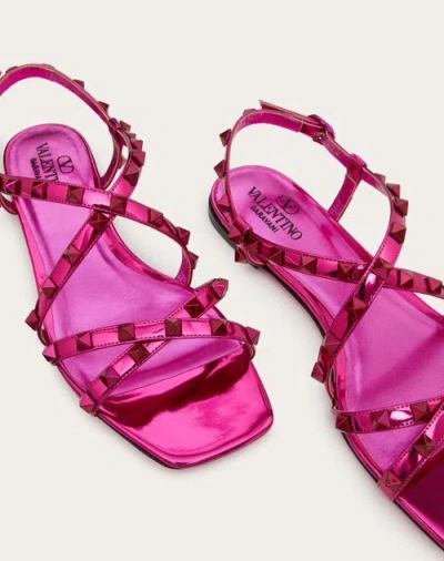 Valentino Rockstud Mirror-effect Sandal With Matching Studs And Straps In Pink