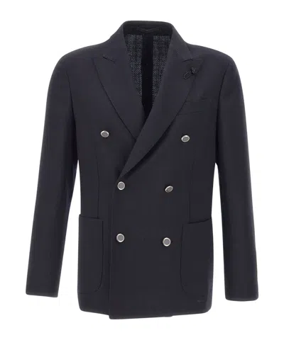 Lardini Herringbone-pattern Double-breasted Blazer In Black